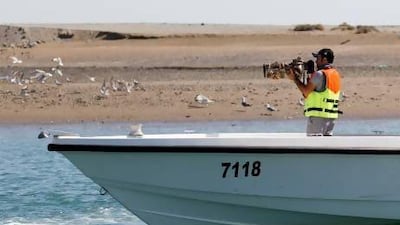 A keen photographer and birdwatcher, Khalifa Al Dhaheri has 337 sightings on his UAE list. Above, Al Dhaheri on the lookout on a trip in Kalba. Sarah Dea / The National