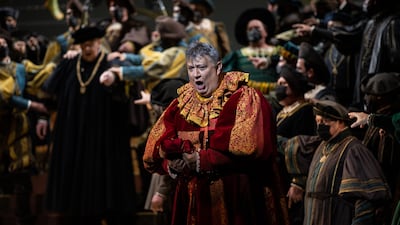 Italian baritone Ambrogio Maestri in the title role of Rigoletto.