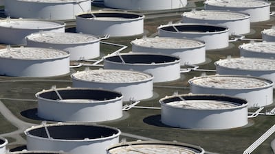 Crude oil storage tanks at the Cushing oil hub in Oklahoma. Reuters