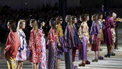 Models present creations by Dries Van Noten. AFP