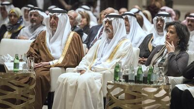 Sheikh Nahyan bin Mubarak, Minister of Culture and Knowledge Developent, and Prince Khaled Al Faisal, Governor of Mecca in Saudi Arabia, attends the launch of the ninth Annual Arab Report on Cultural Developmentby the Arab Thought Foundation in Abu Dhabi. Vidhyaa for The National