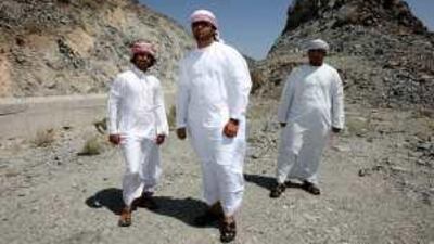 Fujairah Men's College students, from left to right, Humaid Abdalla al Rayaysa, Yaqoub Barman Ali Mohamed al Kindi and Alla Hassan Saif al Abdoui.
