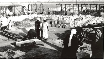 This image shows the construction of the foundations of Al Mahatta's rest house in August 1932.