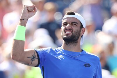 Matteo Berrettini of Italy celebrates after defeating Ilya Ivashka of Belarus. AFP