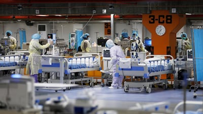 Medical staff are seen in the newly-inaugurated intensive care unit for Covid-19 patients at the Bahrain Defense Force Hospital in Riffa in April, 2020. AFP
