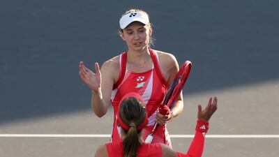 Elena Rybakina celebrates victory against Katie Volynets.