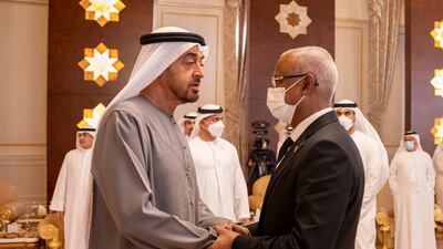 Ibrahim Mohamed Solih, President of the Maldives, with President Sheikh Mohamed.