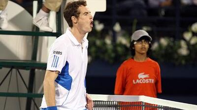 Andy Murray contests a call in his second round match against Janko Tipsarevic yesterday.