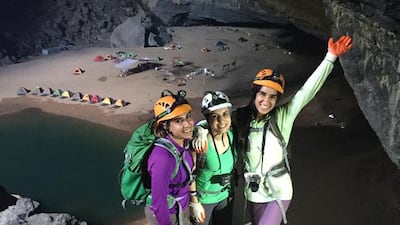From left, Reem, Noora and Mahra Al Mulla create incredible memories as they explored the world’s largest cave, Son Doong, in Vietnam. Courtesy Al Mulla family