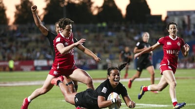 New Zealand's Stacey Fluhle scores a try during their 24-7 win over Canada in the HSBC Sevens final in Hamilton, on Sunday, January 26. Getty