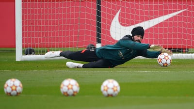 Liverpool goalkeeper Alisson during a training session. PA