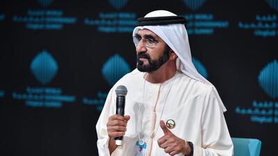 Sheikh Mohammed bin Rashid, Vice President and Ruler of Dubai, launches Dubai 10X at the World Government Summit on Tuesday. Wam