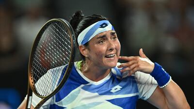 Ons Jabeur shows her frustration during the match. EPA