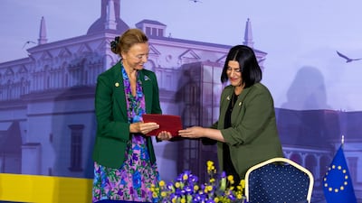 UK Justice Secretary Shabana Mahmood, right, said that AI can help to improve public services and economic growth, but 'we must not let AI shape us – we must shape AI'. Photo: Council of Europe.