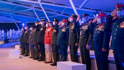 Dignitaries and guests at the Commemoration Day ceremony at Wahat Al Karama. Photo: Abdulla Al Junaibi / Ministry of Presidential Affairs