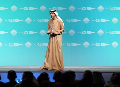 Dr Thani Ahmed Al Zeyoudi, the UAE's Minister of Climate Change and Environment speaks at the World Government Summit in Dubai. Chris Whiteoak / The National
