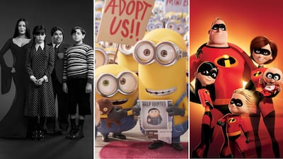 When it comes to theme dressing for families, look to the Addams family; minions Stuart, Bob and Kevin and 'The Incredibles'. Photo: Netflix, Universal Pictures, Pixar / Walt Disney Pictures
