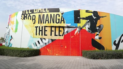 His designs are full of bold overlapping colours with skaters appearing to break out of the frame