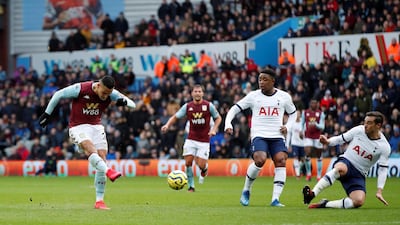 Aston Villa's Anwar El Ghazi shoots at goal. Reuters