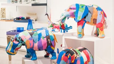 Mosaique stocks colourful animals from Ocean Sole, made from recycled flip-flops found littering the beaches and waterways of Kenya. Alex Atack for The National.