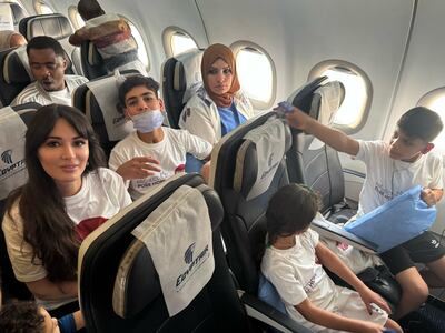 Majd, a 15 year old boy from Gaza, whose jaw was shattered in a Israeli tank shell in February 2024, arriving at London Heathrow with his family. Photo: Project Pure Hope