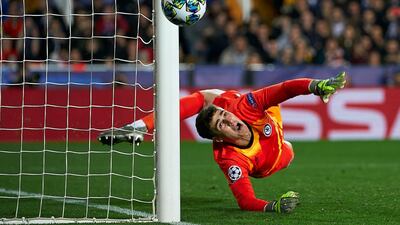 Chelsea goalkeeper Kepa Arrizabalaga saves Dani Parejo's penalty. Getty