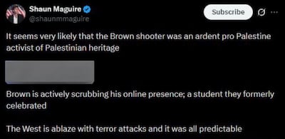 The now-deleted post on X from Shaun Maguire that continues to draw criticism.