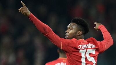 Liverpool's Daniel Sturridge reacts after scoring against Tottenham on Tuesday night. Oli Scarff / AFP / October 25, 2016