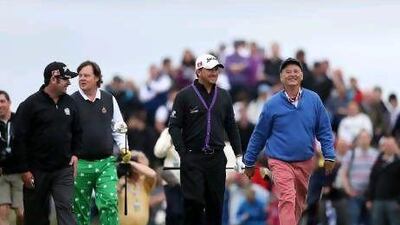 Graeme McDowell, second from the right, and his brother, Gary, took time for some doubles with US actor Bill Murray, far right, and his brother, Joel.