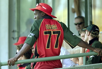 Henry Olonga wears a black armband in protest during Zimbabwe's first World Cup match against Nambia at the Harare Sports Club on February 10, 2003. Reuters