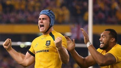 James Horwill of the Wallabies celebrates winning game two of the Test series against the Lions.