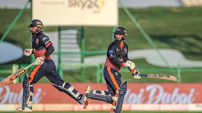 Maratha Arabians opener Abdul Shakoor, right, smashed a 28-ball 73 in their win over Northern Warriors in the opening game of the 2021 Abu Dhabi T10. Courtesy Abu Dhabi T10