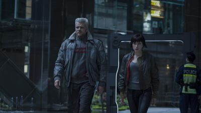 Scarlett Johansson and Pilou Asbaek in Ghost in the Shell. Courtesy Paramount Pictures and Storyteller Distribution Co