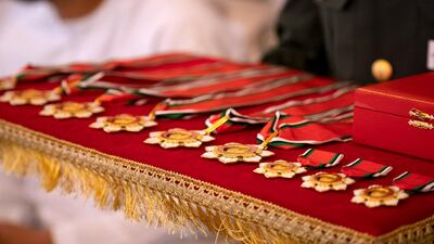 A member of the UAE Armed Forces was presented an Emirates Military Medals, during a Sea Palace barza.