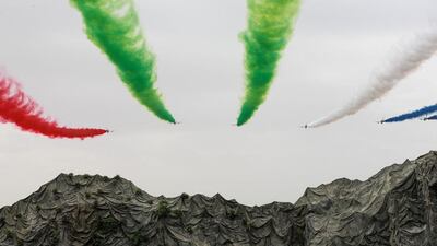A flyby after the UAE national anthem at the Idex 2019 opening. Victor Besa / The National