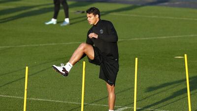 Thiago Silva of PSG shown on Monday during the club’s training session for their Champions League match against Shakhtar Donetsk. Benoit Tessier / Reuters