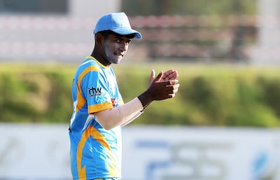 Ethan D'Souza of Emirates Blues during the Emirates D50, the domestic 50-over competition, at Ajman Malek Ovals cricket ground. Pawan Singh / The National