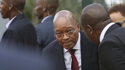 South African president Jacob Zuma attends a commemoration for anti-apartheid leader Chris Hani in Boksburg, South Africa on Monday. AP Photo