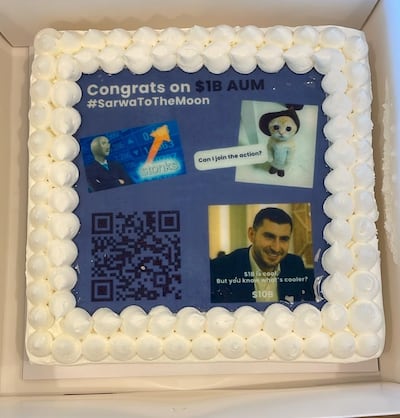 The eye-catching cake presented to the Sarwa team. Photo: Hamzeh Abu Qamar