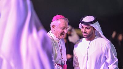 Bishop Paul Hinder enjoys the Peace Gathering.