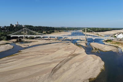 The dried out Loire River bed in Loireauxence, western France. AFP