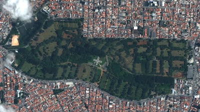 A satellite image shows an overview of the Vila Formosa Cemetery in Sao Paulo, Brazil, April 9, 2020. Reuters