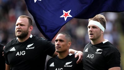 New Zealand captain Sam Cane sings the national anthem. AFP