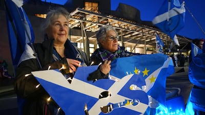 A rally outside the Scottish Parliament in Edinburgh after the UK Supreme Court in London ruled against a second independence referendum. PA