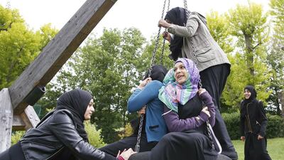 Yasmin Navsa, 17, left, says wearing a hijab makes her stand out. Olivia Harris / Reuters