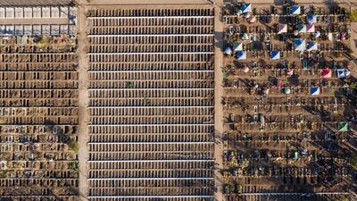 Aerial view of a new sector of graves in the General Cemetery of Santiago as Chile's health authorities reported that the number of deaths from the coronavirus pandemic has surpassed 30,000. AFP