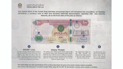 A Central Bank of the UAE advert displaying the new Dh100 note