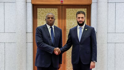 Syria's President Ahmad Al Shara welcomes British Foreign Secretary David Lammy to Damascus. AFP