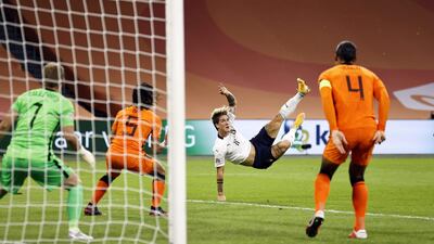 Italy's midfielder Nicolo Zaniolo kicks the ball during the Uefa Nations League Group A football match between The Netherlands and Italy at the Johan Cruyff Arena in Amsterdam. AFP