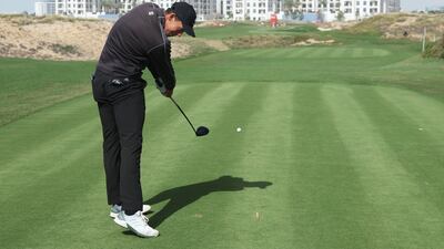 Josh Hill of England tees off on the first hole during the Second Round of the Abu Dhabi HSBC Championship at Yas Links Golf Course on January 21, 2022 in Abu Dhabi,. Getty Images